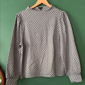 Talbots Sparkle Grey with White Polka Dot Puff Sleeve Knit Top Holiday Glitter
